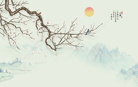 新中式工笔花鸟画背景墙