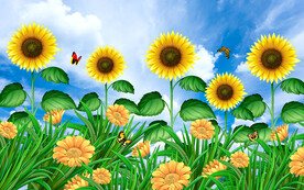 清新向日葵客厅背景墙