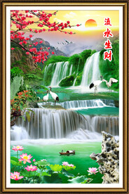 流水生财瀑布山水画