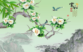 花鸟水墨山水家和富贵背景墙