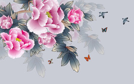 花开富贵赏牡丹花鸟电视背景墙