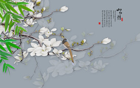 中式玉兰工笔花鸟背景墙背景墙