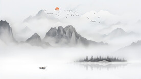 水墨山水沙发背景墙