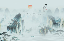 新中式山水情水墨山水电视背景墙