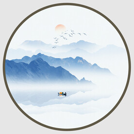 圆形山水水墨画