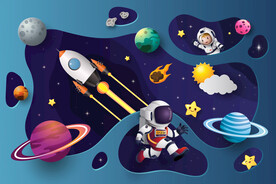 3D外太空火箭宇航员星球背景墙