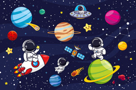 卡通宇宙星球外太空宇航员背景墙