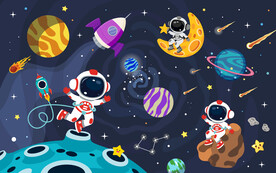 太空宇航员星球卡通宇宙星空背景