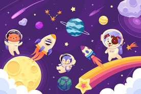 卡通动物宇航员太空星球儿童背景