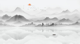 意境山水画水墨壁画