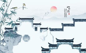 新中式水墨江南背景墙