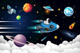 3D卡通宇航员火箭太空星球背景