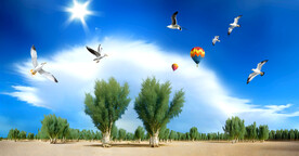 蓝天白云沙漠胡杨