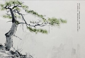 中式山水迎客松背景装饰画