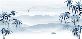 竹子水墨山水画