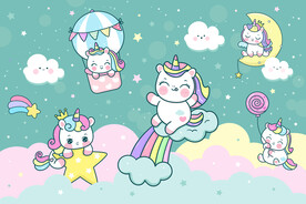 可爱独角兽卡通彩虹热气球背景墙