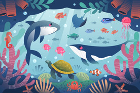 梦幻海底世界卡通鲸鱼珊瑚背景墙