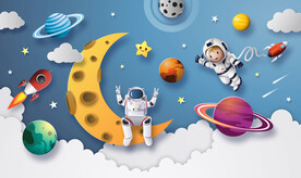 3D宇航员月亮外太空星球背景墙