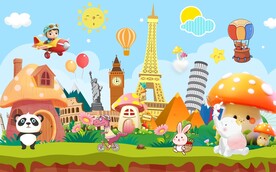 卡通可爱蘑菇小屋背景图片