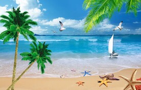 大海沙滩椰树背景墙