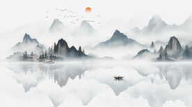 新中式意境水墨画山水画