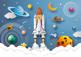 卡通火箭外太空宇航员星球背景墙