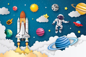 3D立体火箭太空星球宇宙背景墙