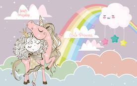 可爱卡通女孩独角兽儿童房背景墙