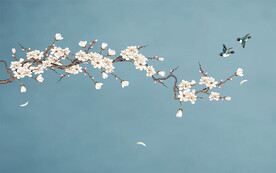 新中式玉兰工笔花鸟背景墙装饰画