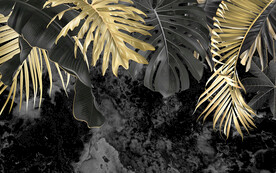 简约轻奢黑金树叶植物卧室背景墙