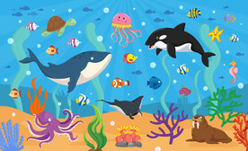 海底世界卡通鲸鱼热带鱼珊瑚背景