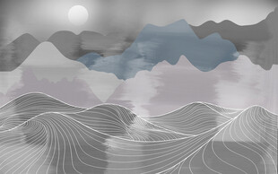 新中式抽象线条山水背景墙