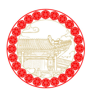 国潮屋檐宝相花纹图章