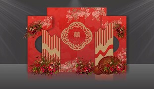 红色复古婚礼背景设计效果图