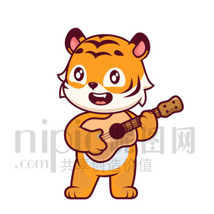 可爱卡通弹吉他的小老虎