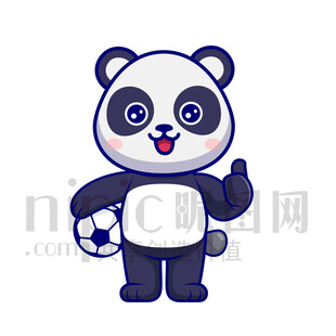 可爱卡通踢足球的大熊猫
