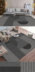 现代简约轻奢几何黑色客厅地毯图