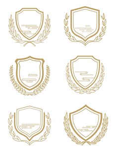 矢量盾牌徽章麦穗橄榄枝祥云纹