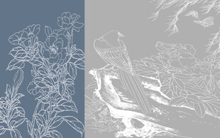 国画山水线描电视背景墙