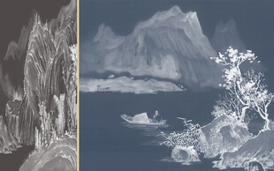 线描国画山水壁画