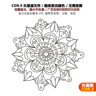 手绘精美莲花纹饰花边图案矢量图