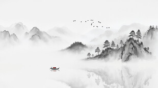 意境水墨山水背景墙