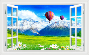 3D立体窗外雪山辽阔草原