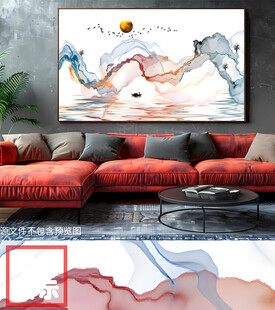 新中式意境水墨山水线条装饰画