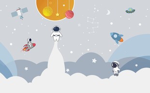 卡通太空北欧简约儿童背景墙