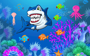 卡通鲸鱼海底世界儿童房背景墙