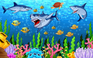 海底游乐园壁画儿童房背景墙