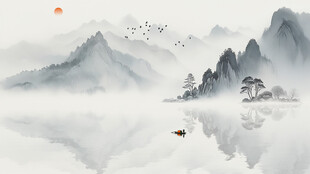 意境水墨山水背景墙