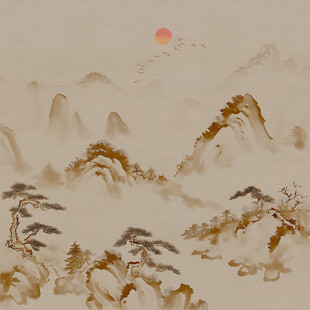 中式床头卧室水墨山水软膜