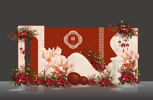 红色复古婚礼背景设计效果图